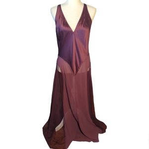 Victoria's Secret silk slip maxi dress eggplant purple Y2K chiffon panels sz L